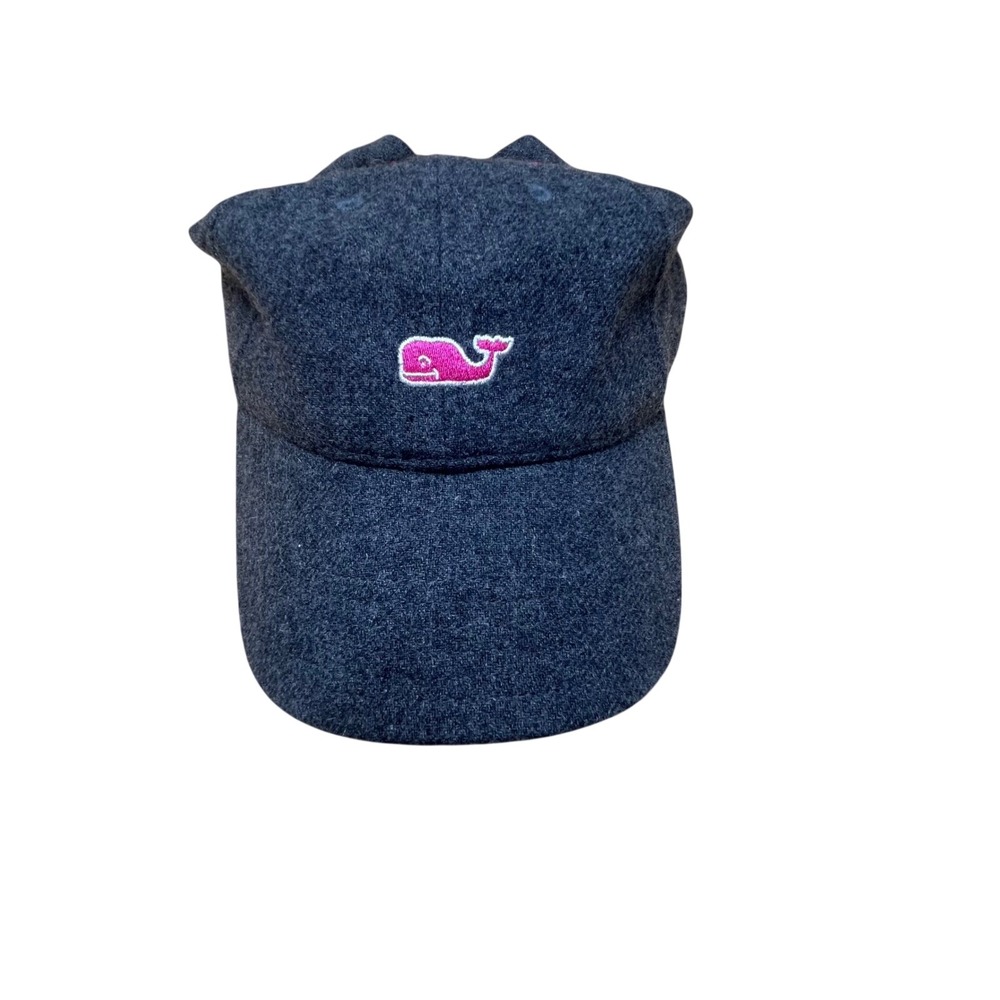 Vineyard Vines Wool Blend Gray Pink Whale Baseball Hat Leather Strap Adjustable